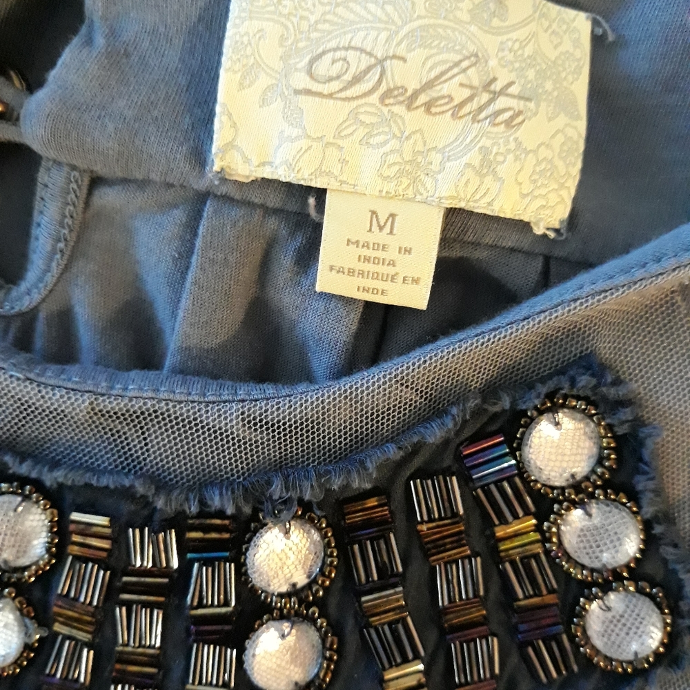 Anthropologie Deletta Blue Jewel Beaded Tank Top - Size Medium Embellished Tank - Picture 4 of 5